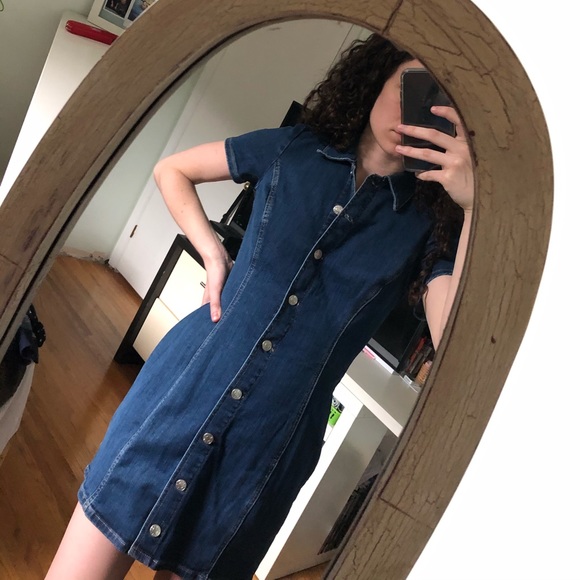 Zara Denim Mini Dress w Collar - Picture 1 of 4